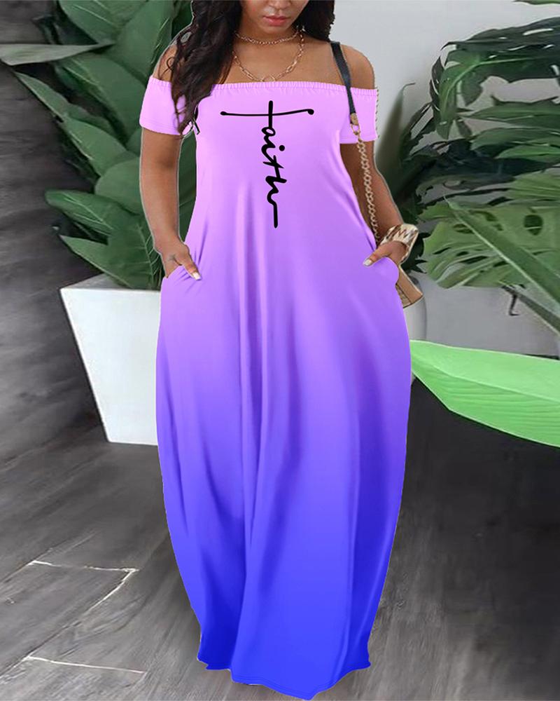 Robe Maxi Imprimée Faith de Grande Taille à Epaule Dénudée