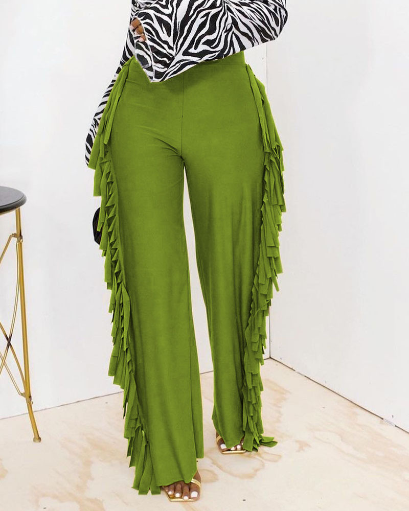 

Tassel Detail Wide Leg Pants, Green