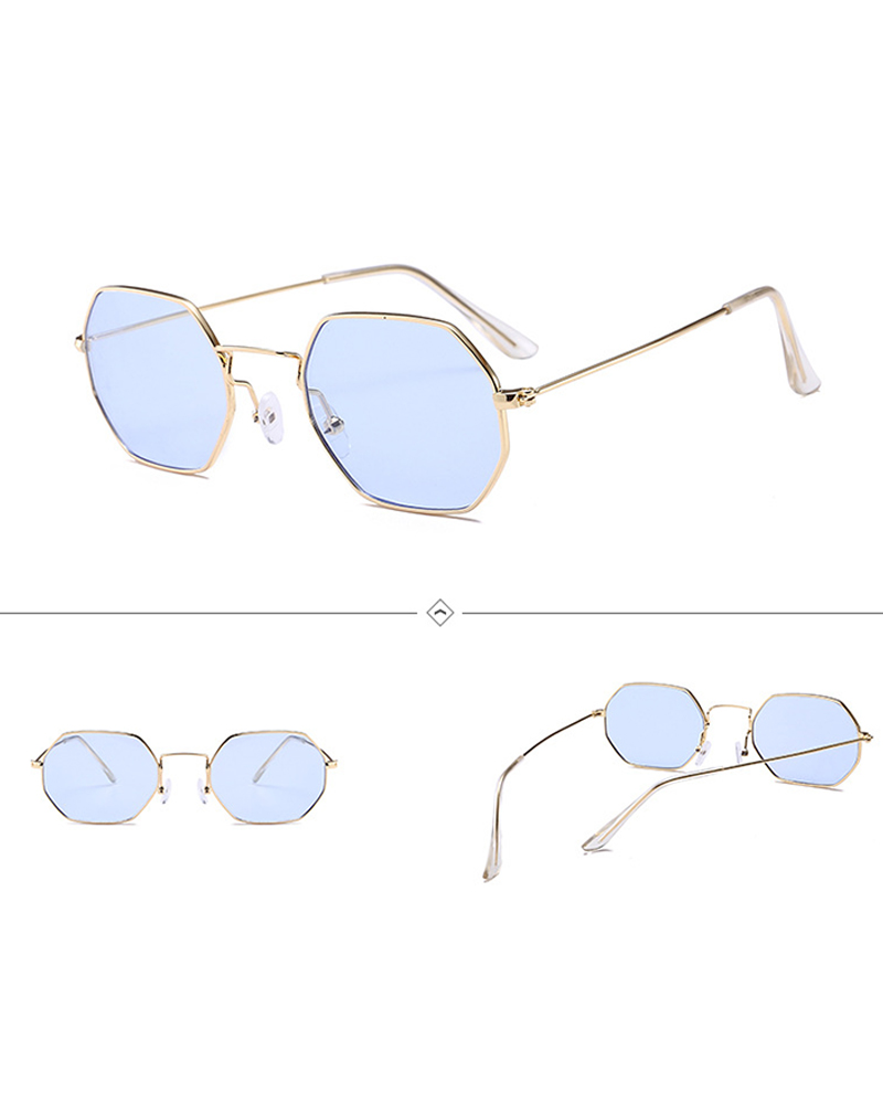 

1Pair Tinted Lens Small Hexagon Sunglasses, Blue
