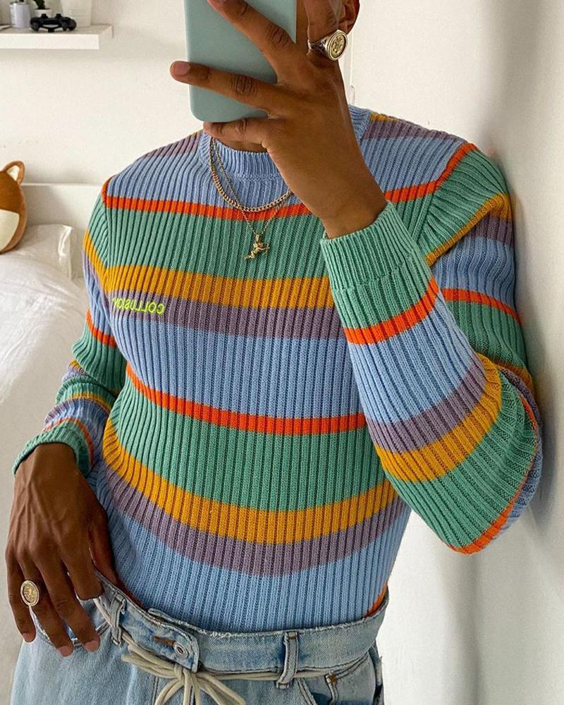 Jersey de punto a rayas de color block