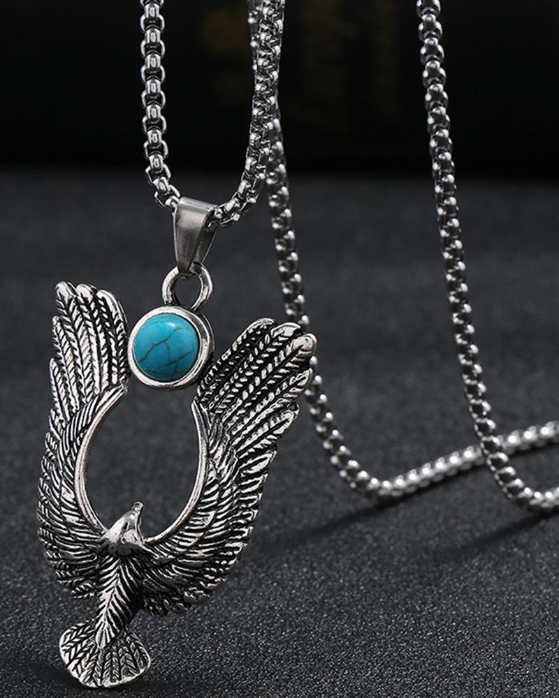 

1pc Men's Boys Gift Feather Eagle Shaped Turquoise Pendant Necklace, Style2