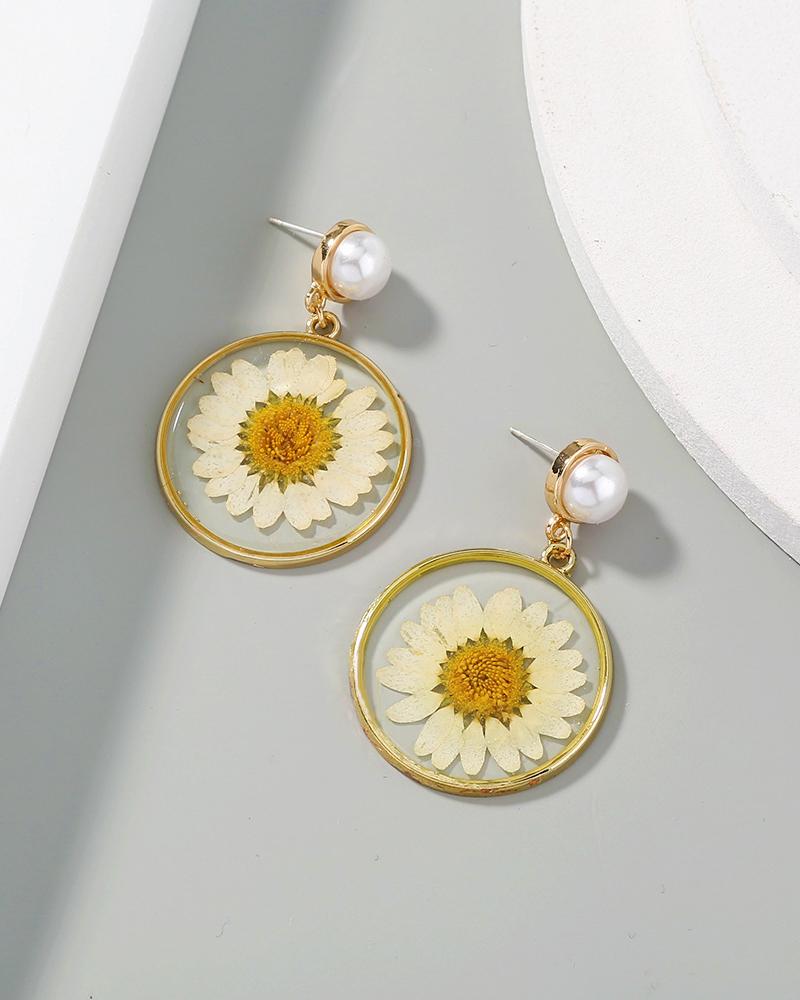 

1Pair Chrysanthemum Decor Drop Earrings, Gold