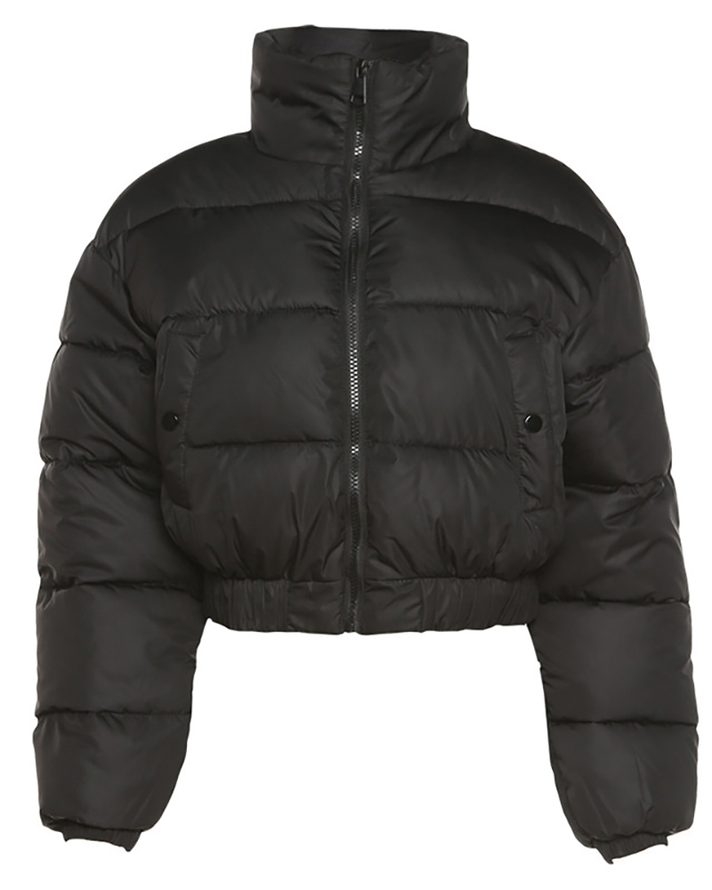 

Pocket Zipper Design Long Sleeve Gilet Puffer Jacket, Black