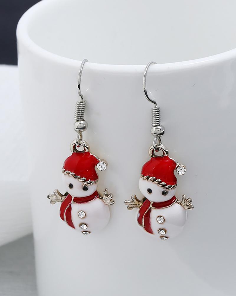 

1Pair Christmas Snowman Pattern Studded Drop Earrings, White