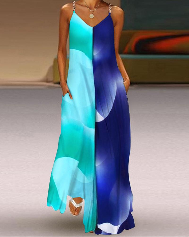

Colorblock Chain Strap Maxi Dress, Blue
