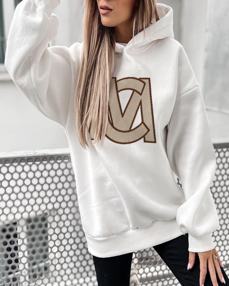 

ChicMe Letter Print Long Sleeve Hoodie, White