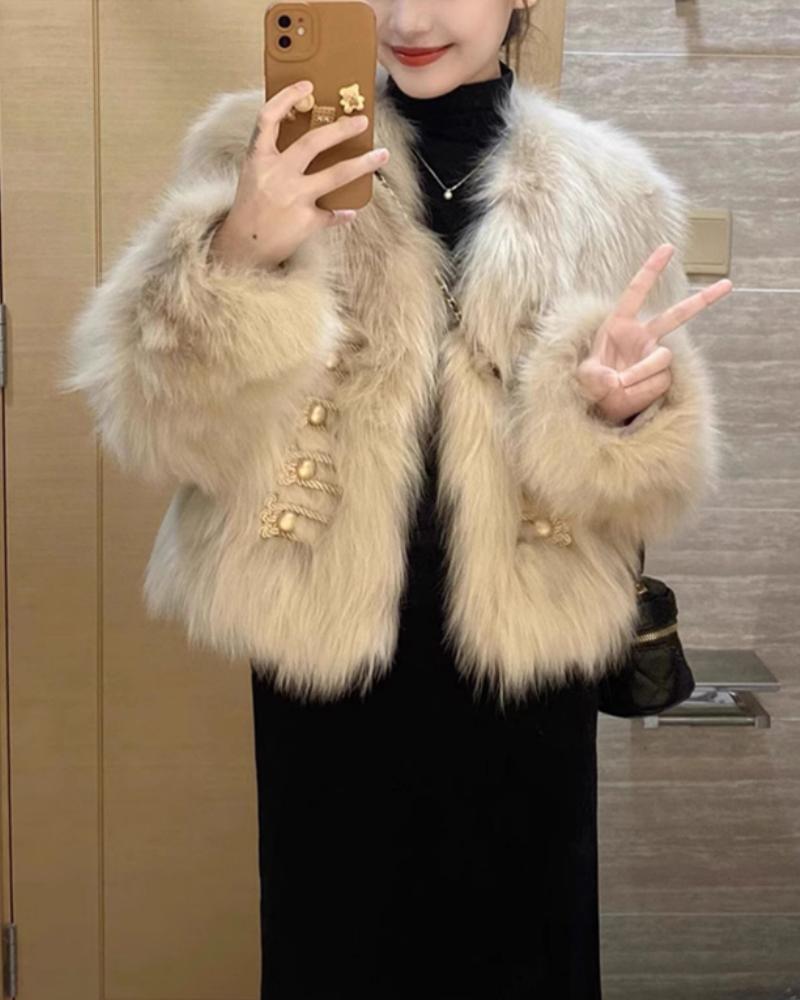 

Open Front Long Sleeve Faux Fur Crop Coat Soft Winter Warm Jacket Outerwear, Khaki