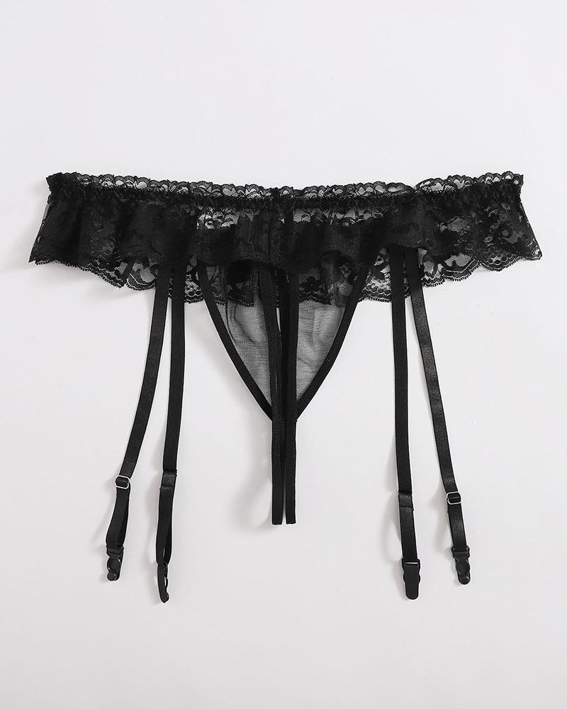 

Plus Size Frill Hem Sheer Mesh Lace Panty, Black