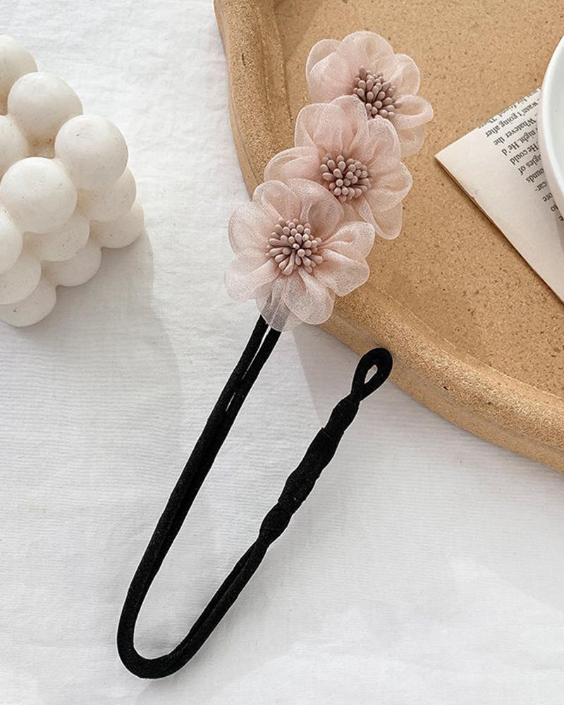 

1pc Floral Pattern Sheer Mesh Hair Bun Maker, Pink