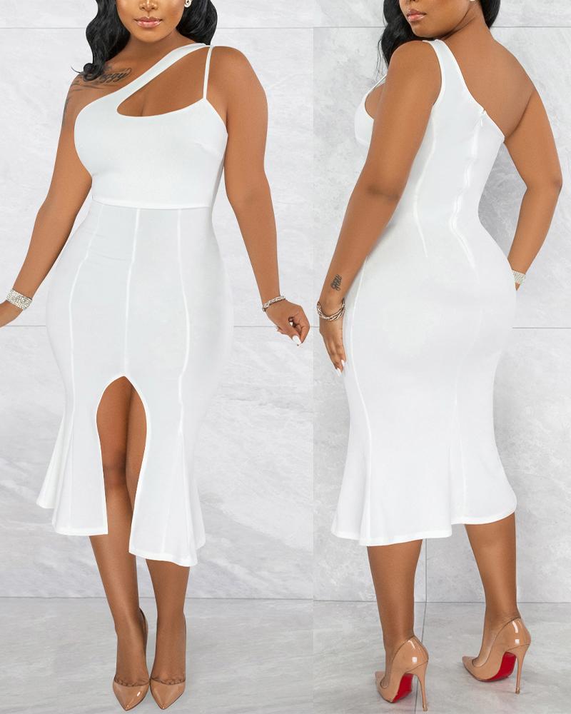 

Cutout One Shoulder Slit Mermaid Dress, White