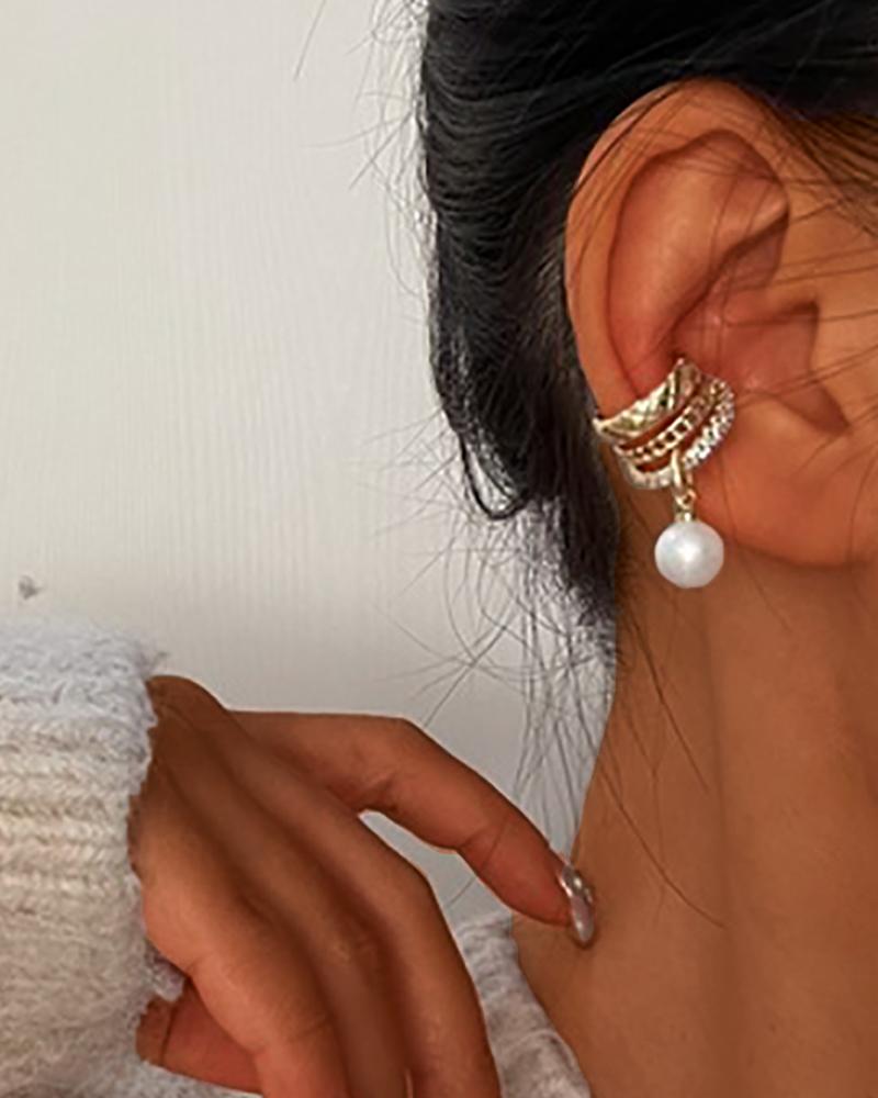 

1Pair Studded Faux Pearl Drop Ear Clip, Style1