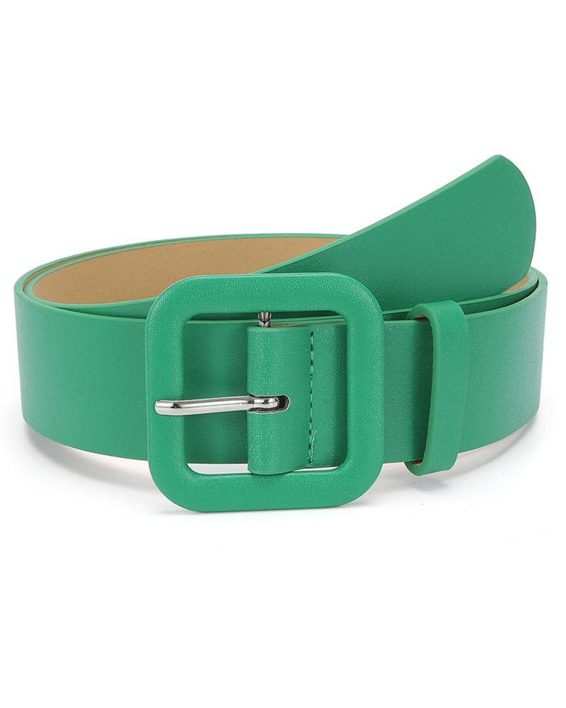 

1pc Pastel Color Square Buckle Belt, Green