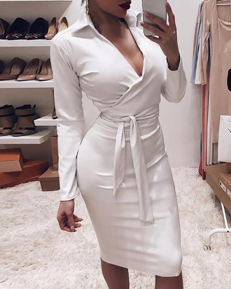 

PU Leather Tied Detail Bodycon Dress, White