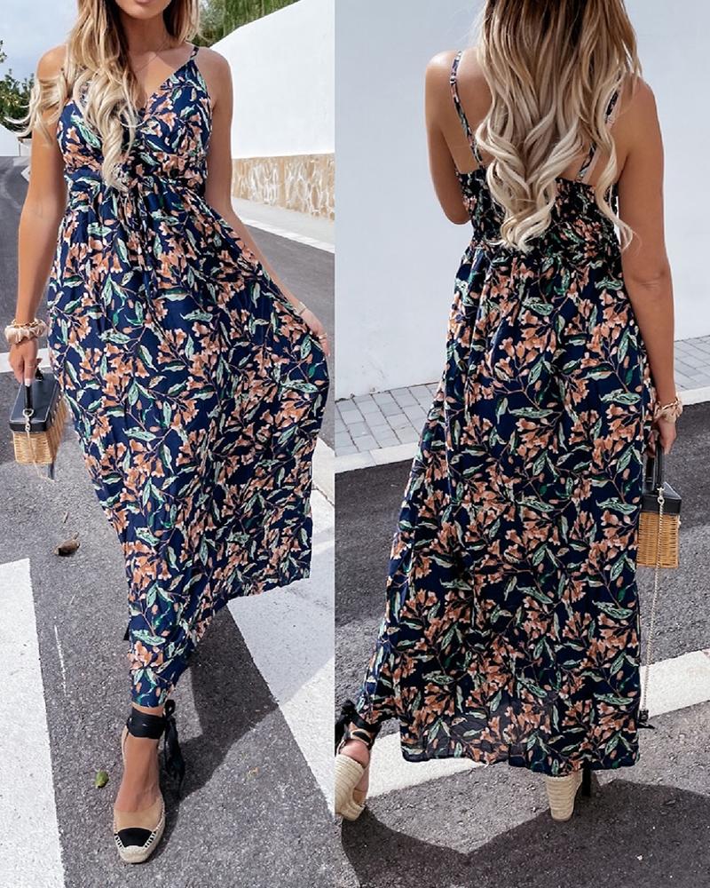 

Tropical Print Cami Sleeveless Maxi Dress, Dark blue