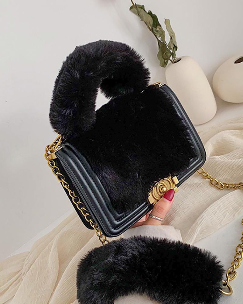 

Fluffy Chain Crossbody Bag, Black