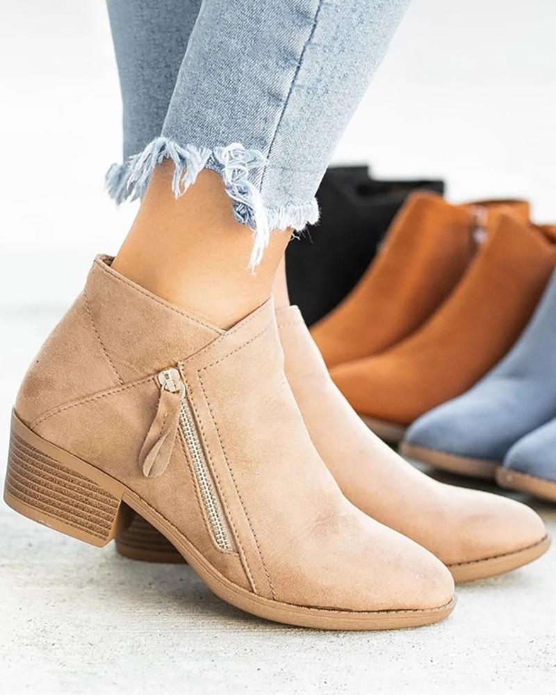 

Vintage Zipper Design Boots, Khaki