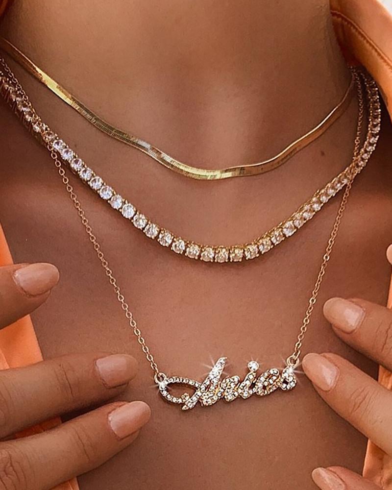 

Rhinestone Letter Pattern Layered Chain Necklace, Gold