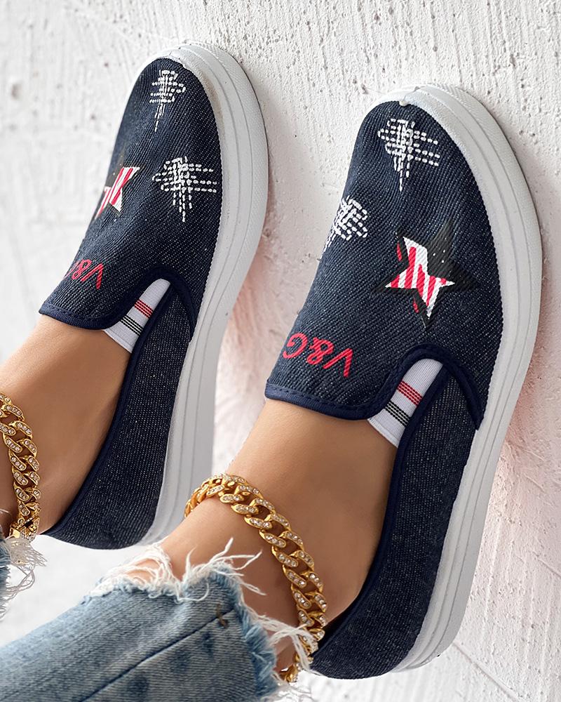 

Flag Star Letter Pattern Casual Slip-on, Dark blue