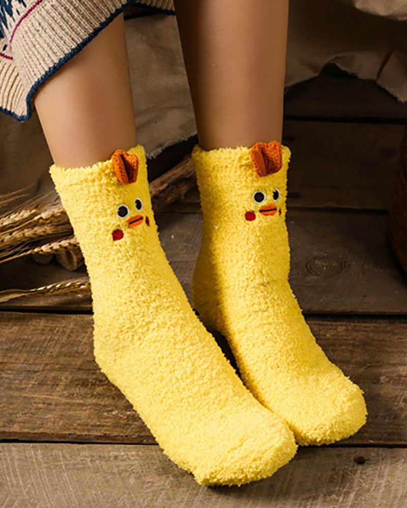 

Animal Pattern Fluffy Socks, Yellow