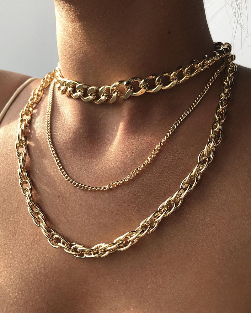 

1pc Hip Hop Punk Layered Chain Necklace, Gold