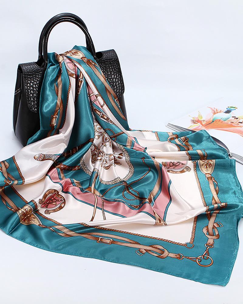 

Graphic Print Square Silk Scarf, Green