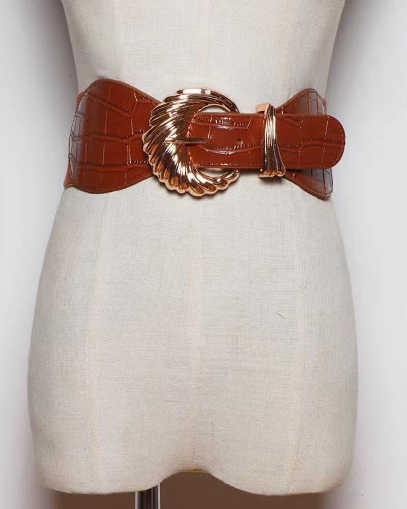 

1pc Shell Shaped Buckle Elastic Wide Belt, Brown