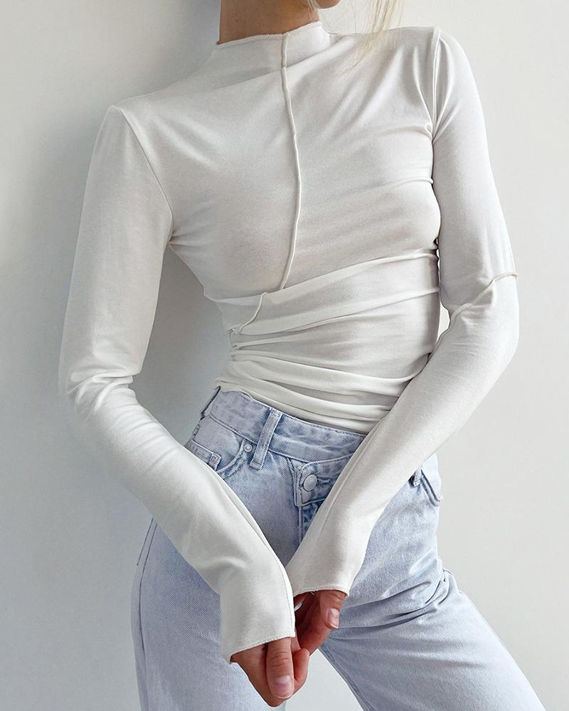 

Mock Neck Long Sleeve Skinny Casual Top, White