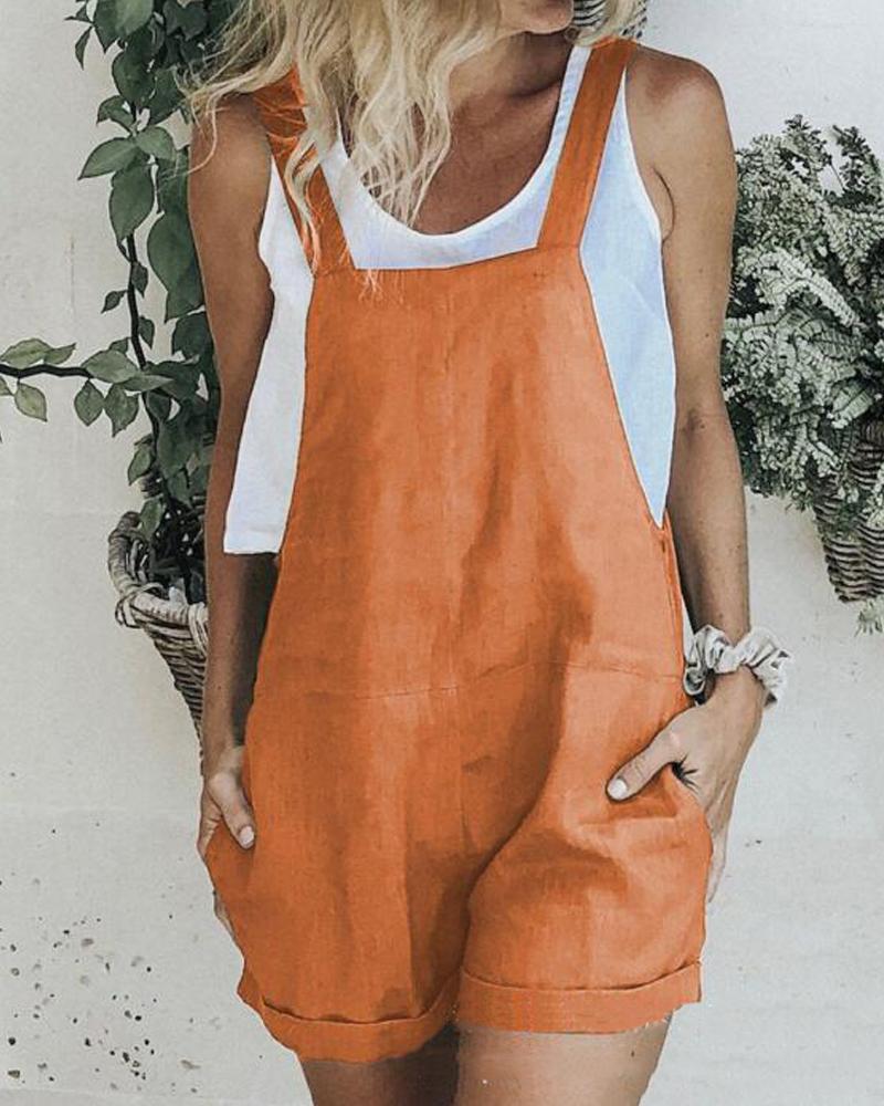 

Linen Overall Romper, Orange
