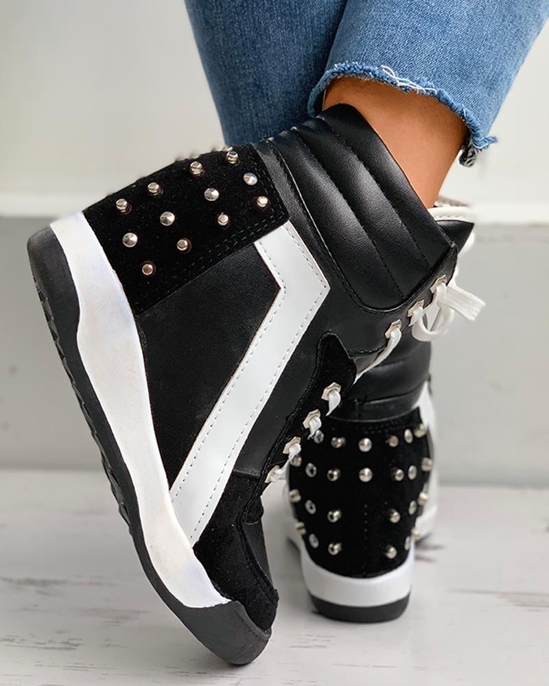 

Rivet Colorblock Lace-up Hidden Wedge Sneaker, Black