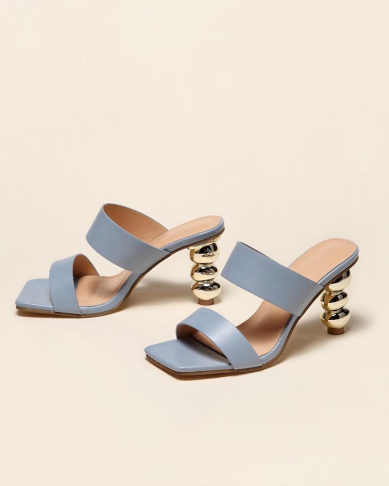 

Solid Open-toe High Heel Sandals, Blue