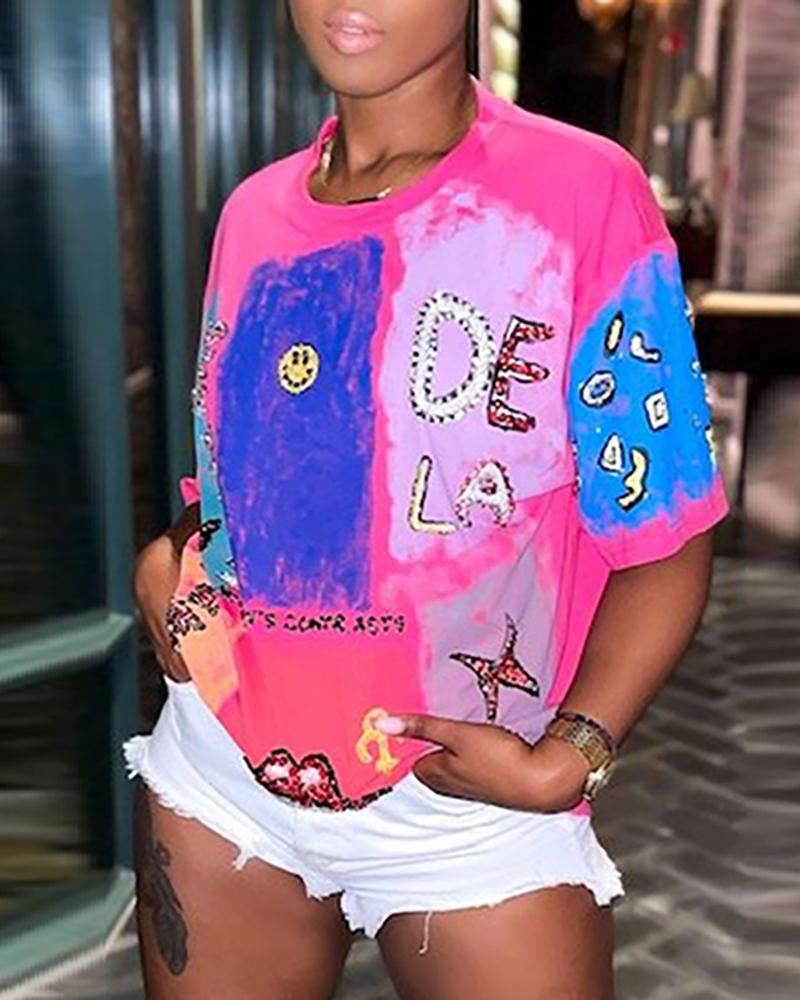 

Letter Lip Graphic Print Casual T-Shirt, Style2
