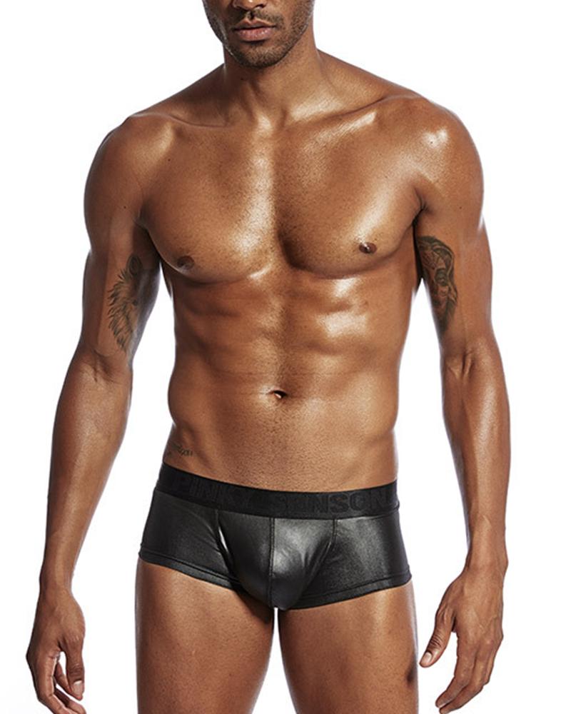 

Solid Slim High Elastic PU Briefs Underwear, Black