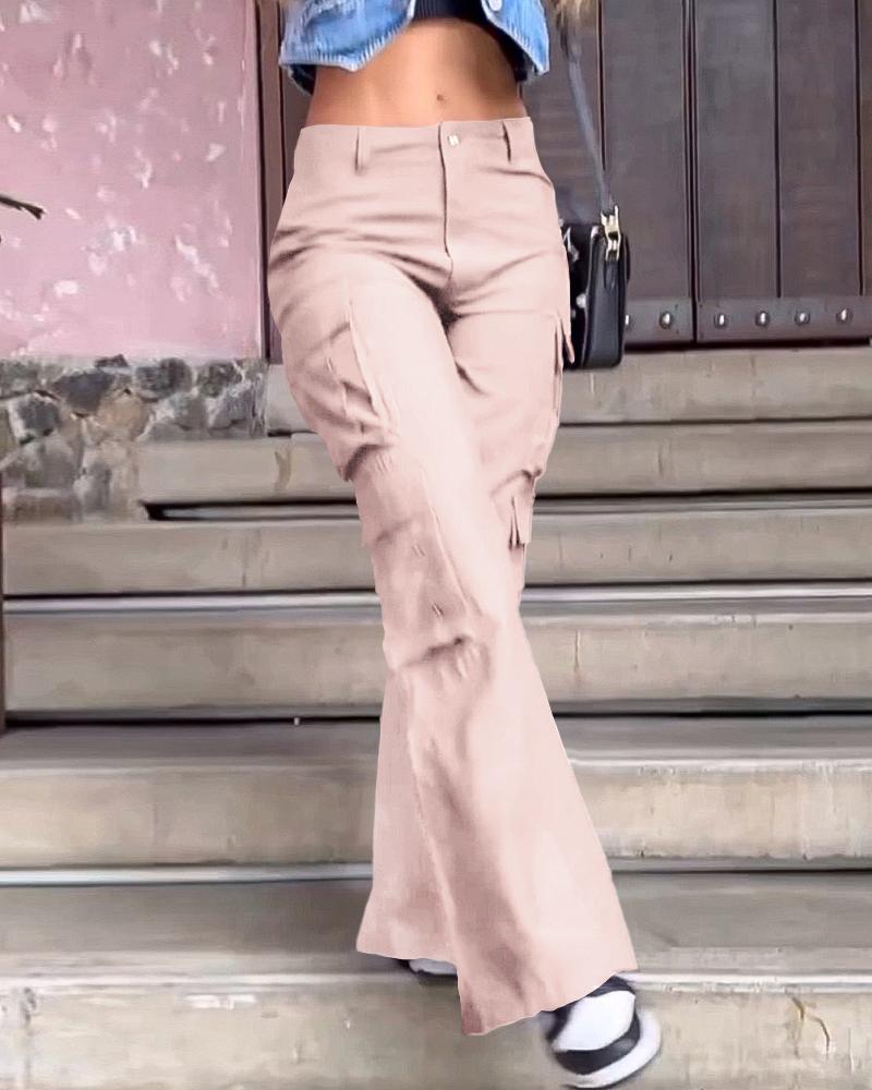 

Pocket Design Wide Leg Cargo Pants, Khaki