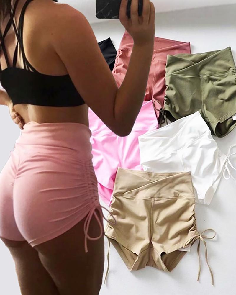 

Workout Drawstring Booty Shorts Scrunch Butt Lifting Yoga Short, Pink