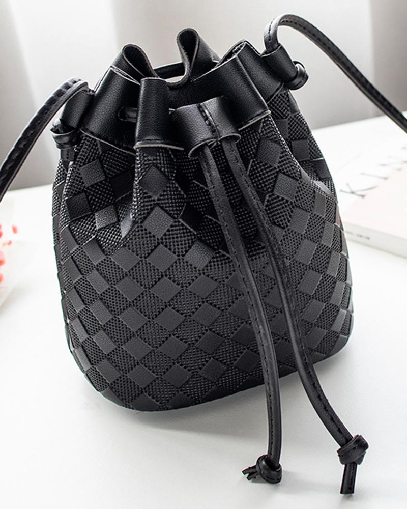 

Faux Braided Drawstring Bucket Bag, Black