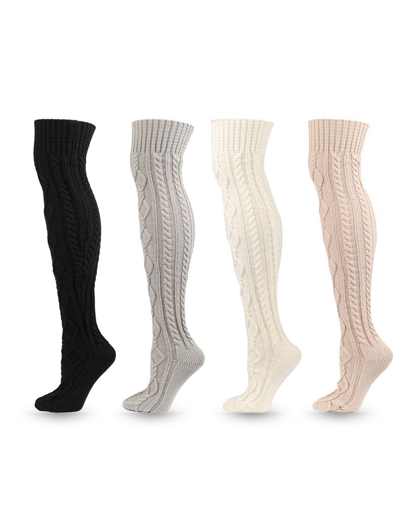 

1Pair Thigh High Cable Knit Leg Warmers Long Boot Socks, Black