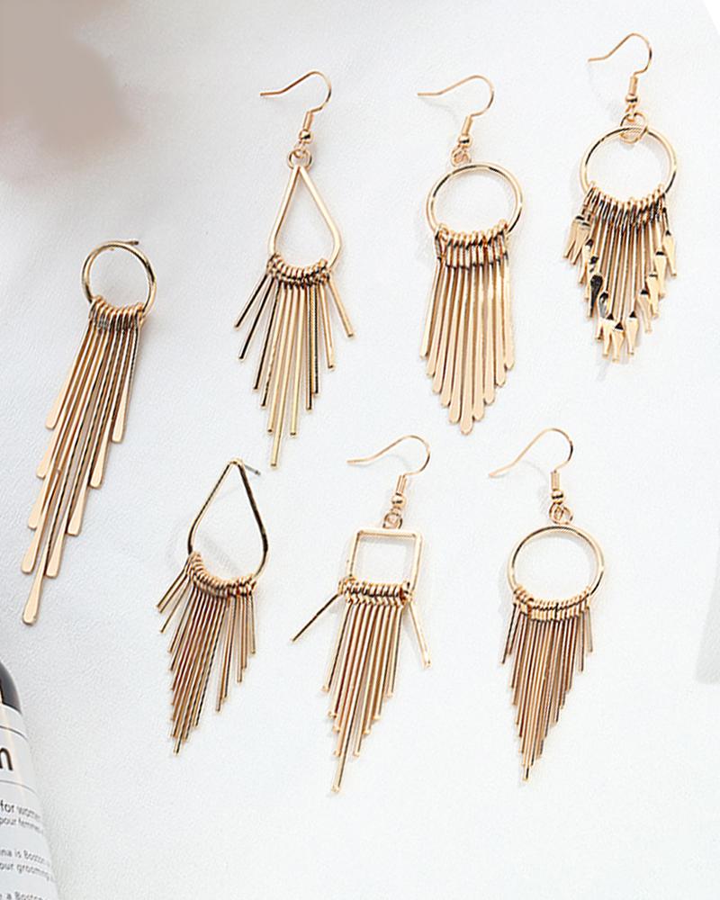 

1Pairs Long Metal Tassel Design Geo Pattern Drop Earrings, Style1