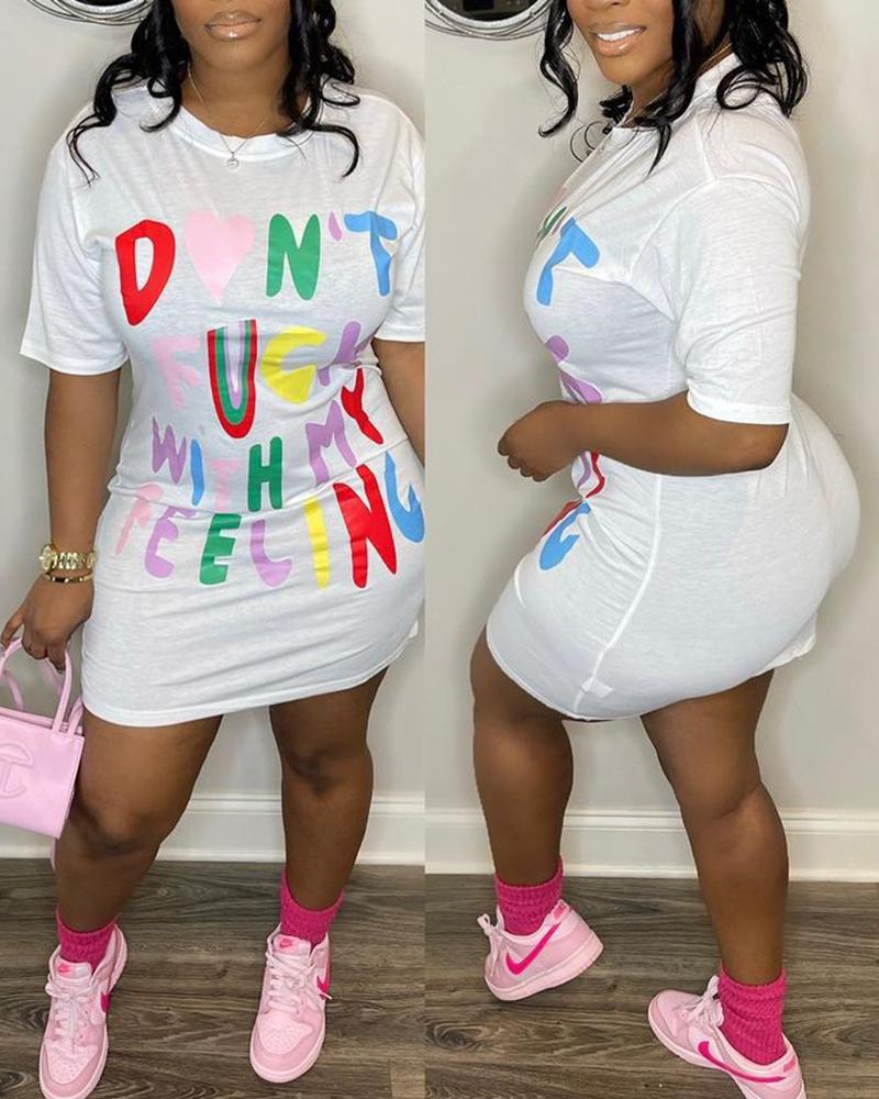 

Letter Print Casual T-shirt Dress, White