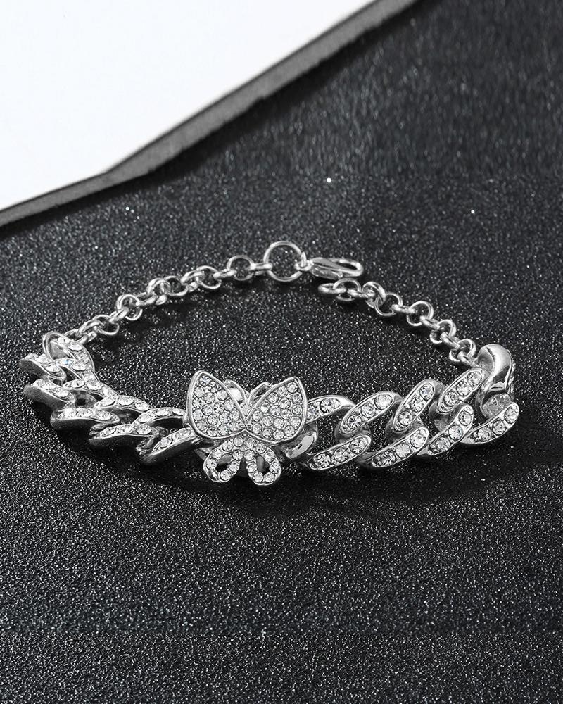 

1pc Rhinestone Butterfly Decor Bracelet, Silver