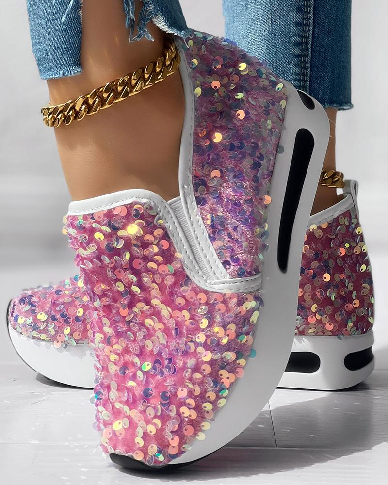 Allover Sequin Platform Slip-On Muffin Sneakers