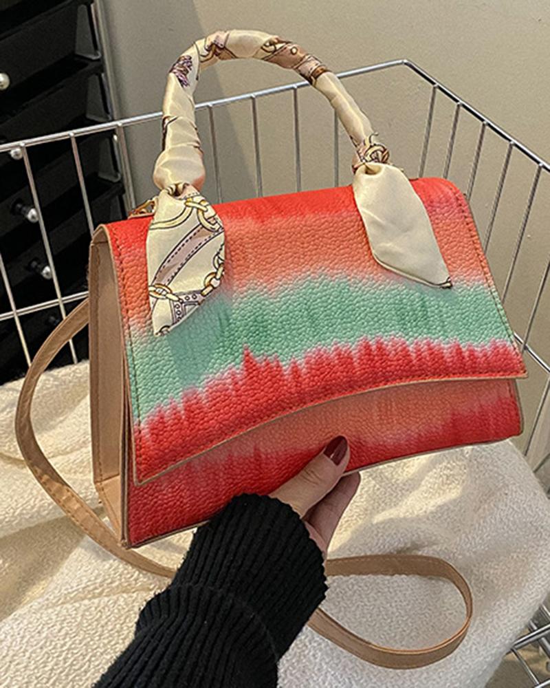 

Tie Dye Graident Top Handle Satchel Bag With Scarf, Khaki