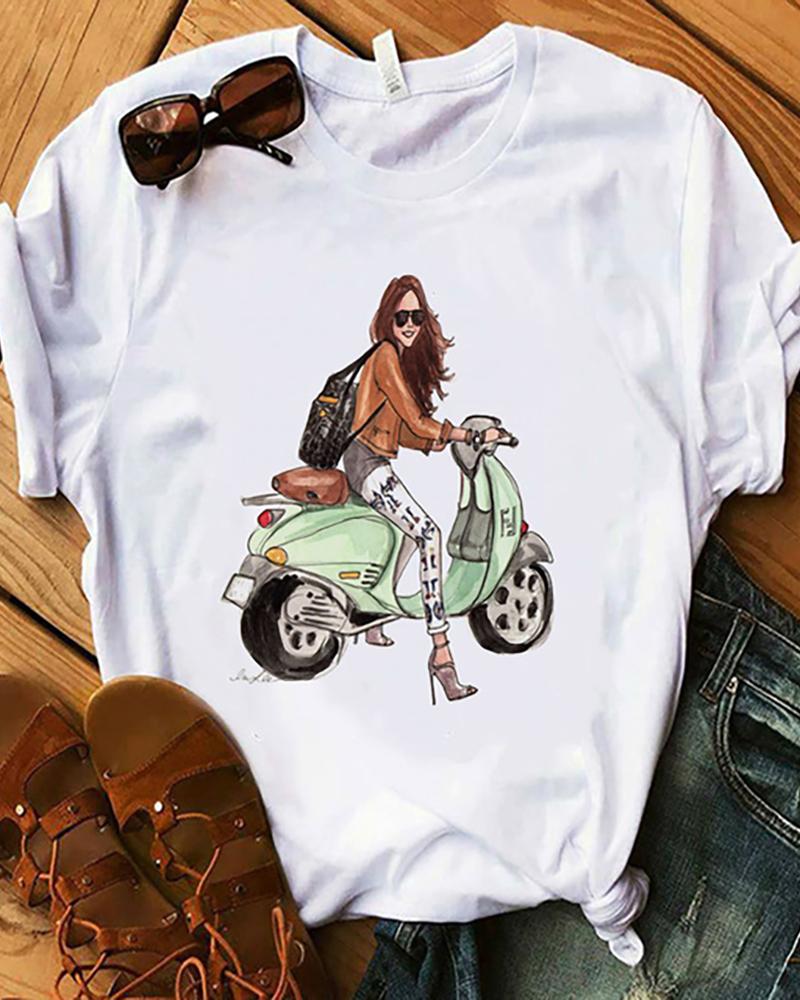 

Animal / Figure / Graphic / Letter Print Round Neck T-Shirt, Style3