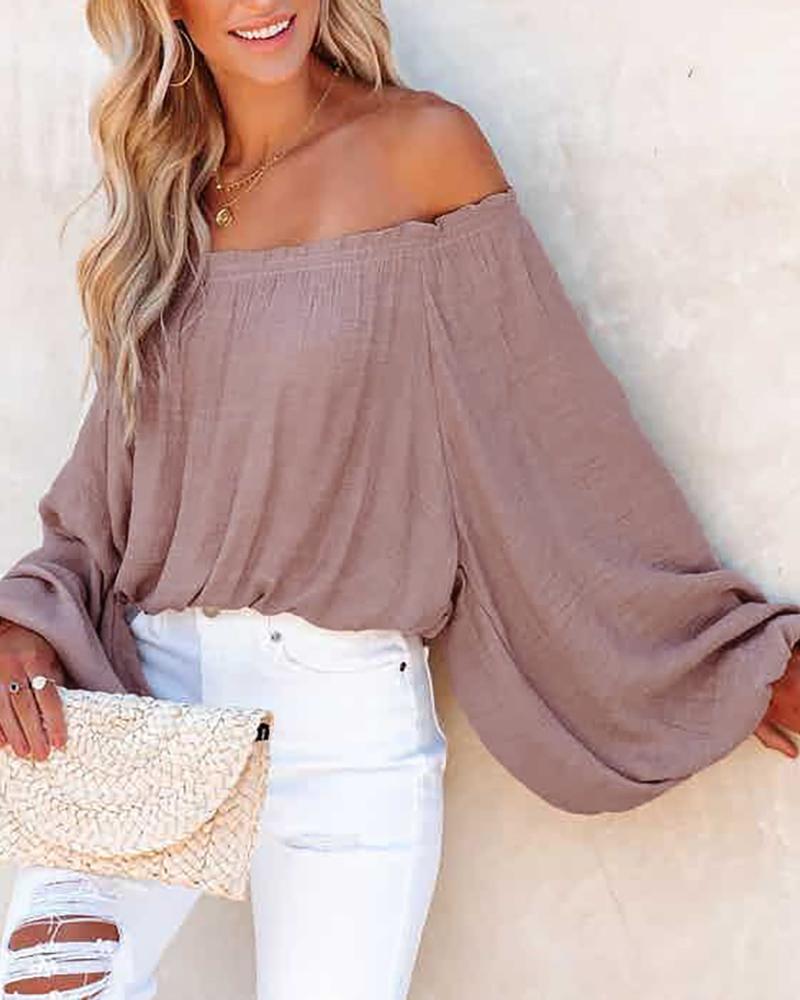 

Off Shoulder Lantern Sleeve Blouse, Brown
