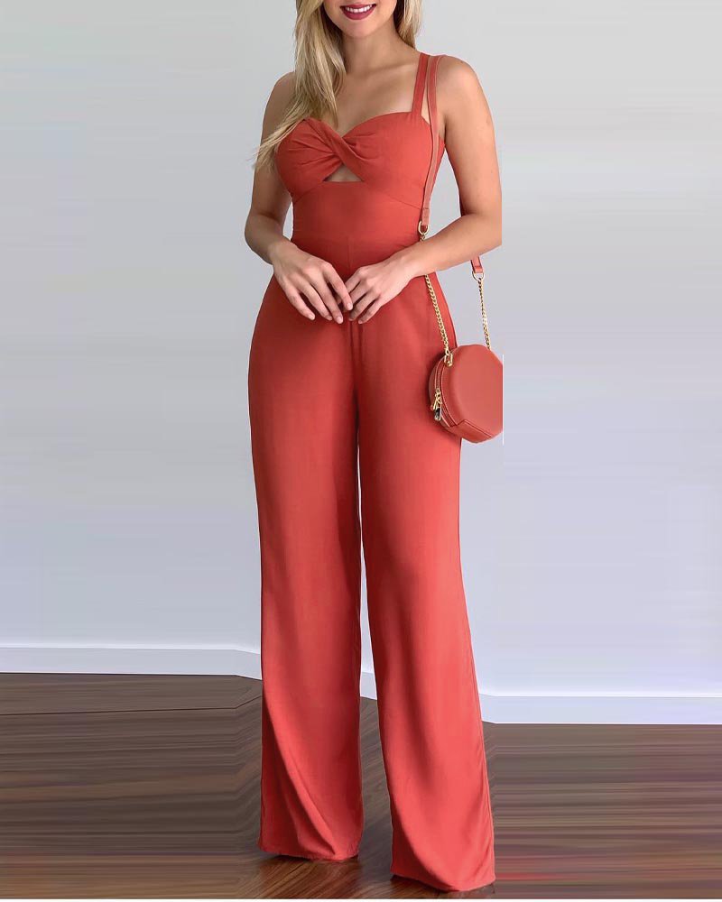 

Twist Design Sleeveless Straight Leg Jumpsuit, Orange