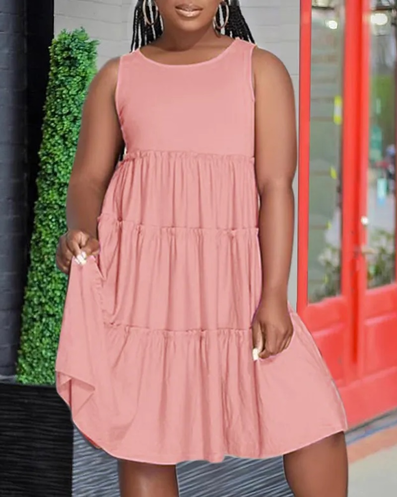 

Sleeveless Frill Hem Ruched Casual Dress, Pink