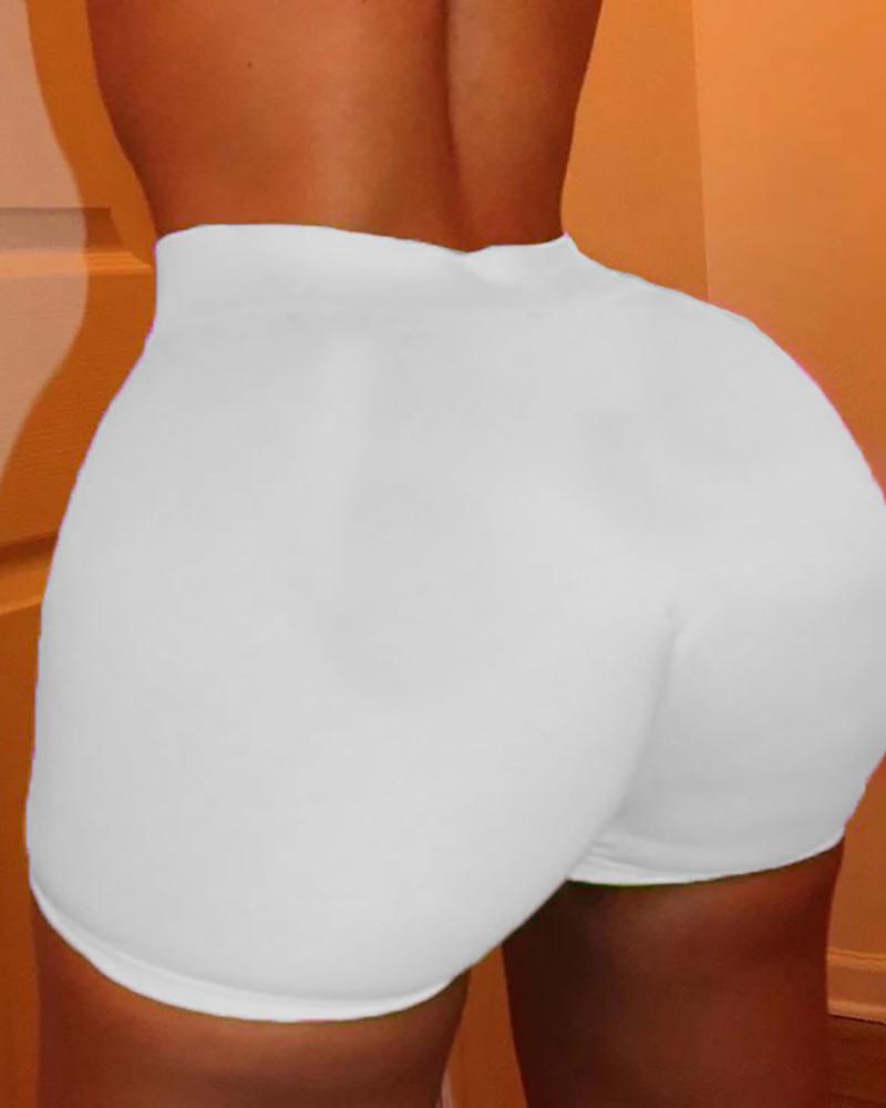 

Solid High Waist Fitted Casual Shorts, White