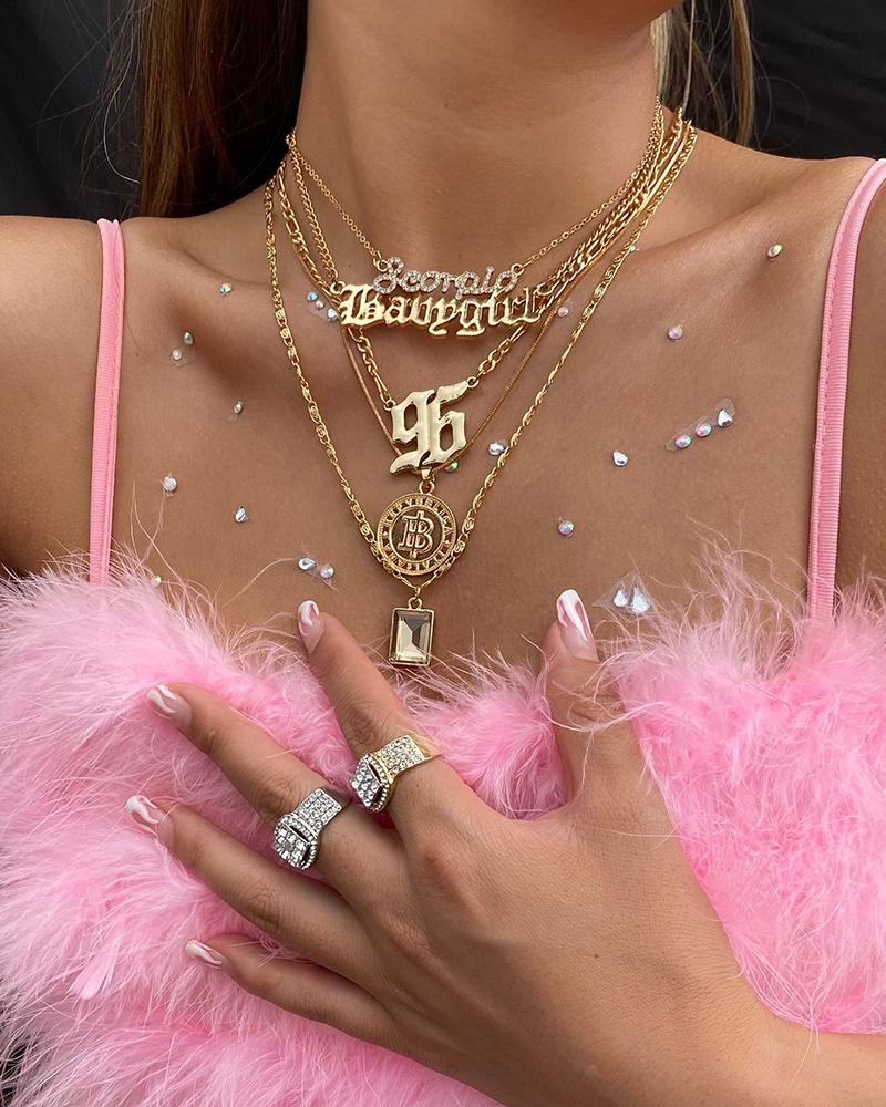 

5pcs Corn Letter Pattern Rhinestone Pendant Necklace, Gold