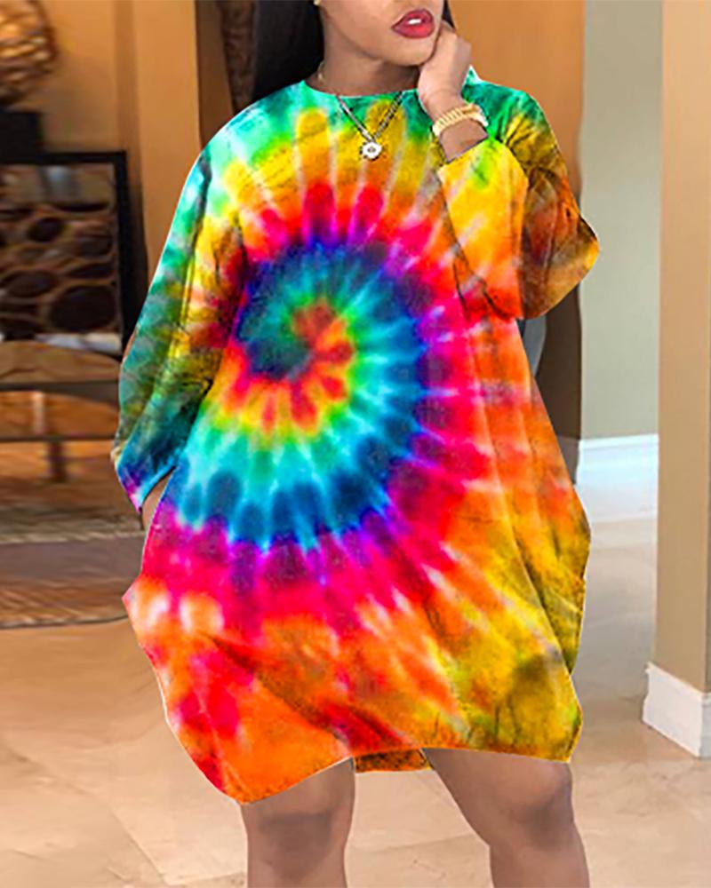 

Tie Dye Print Long Sleeve Casual Dress, Yellow