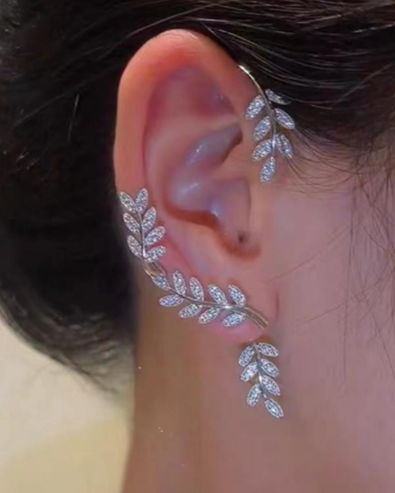 

1PCS Leaf Shape Rhinestone Decor Earring, Style2