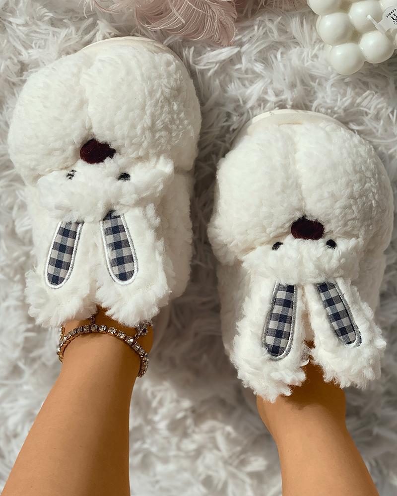 

Cartoon Rabbit Shaped Fluffy Slipper, White